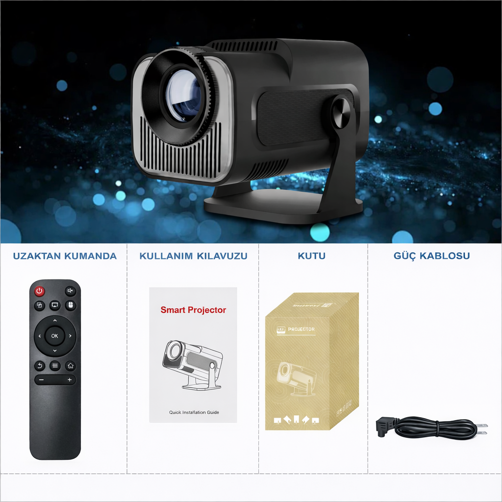 HY320 Mini Full HD 1080P Akıllı Projektör – Android 11, Wi-Fi 6, Bluetooth 5.0, 4K Destekli Ev Sinema Cihazı