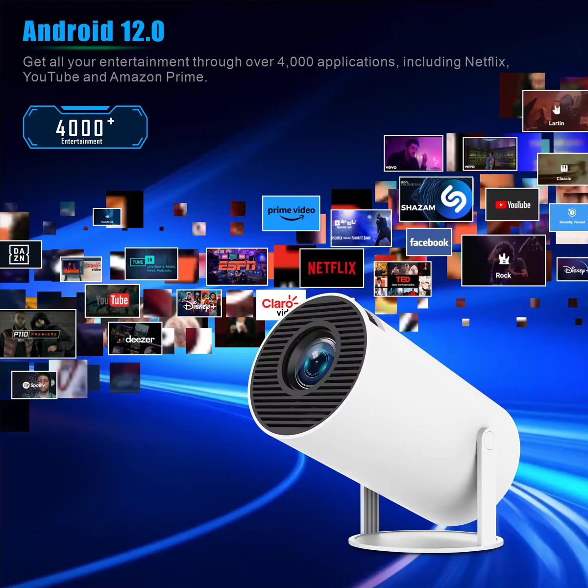 4K Projektör HY300 Pro - 1080P Full HD | Android 11, Wi-Fi 6 + Bluetooth 5.0, Taşınabilir Mini Projektör