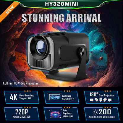 HY320 Mini Full HD 1080P Akıllı Projektör – Android 11, Wi-Fi 6, Bluetooth 5.0, 4K Destekli Ev Sinema Cihazı